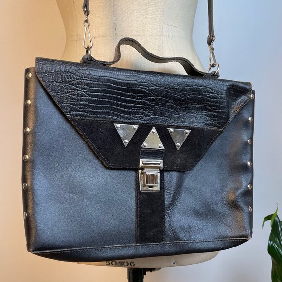 Vintage Studded Leather Bag - Made in Italy - Picture 1 of 12